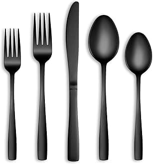 30 Pcs Black Silverware Set, Stainless Steel Flatware Set Service for 6, Mirror Polished Cutlery Utensil Set, Durable Home Kitchen Eating Tableware Set, Include Fork Knife Spoon Set, Dishwasher Safe
