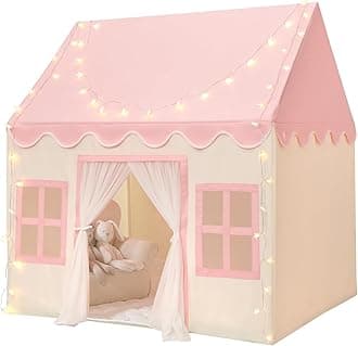 wilwolfer Pink Kids Tent with Padded Mat, Star Lights - Kids Playhouse Play Tents for Toddlers - Kids Play Tent Indoor Toy House Gifts for Girls Boys - Toddler Pink Tent