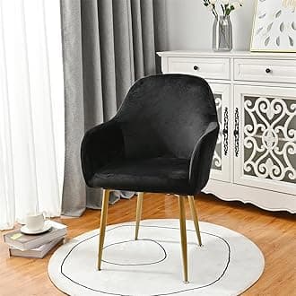 Highdi Soft Velvet Dining Chair Covers Solid Color Stretch Curved Back Chair Slipcovers with Armrest, Vanity Swivel Armchair Cover Removable Washable for Bedroom Party Hotel (Black,6 PCS)