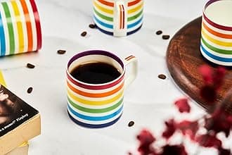 GOLDEN QUEEN'S Bone China Handcrafted Floral Tea Cups - Set of 6 | Perfect for Daily Use, Elevate Your Tea and Coffee Experience (Rainbow Radiance), 200 ml