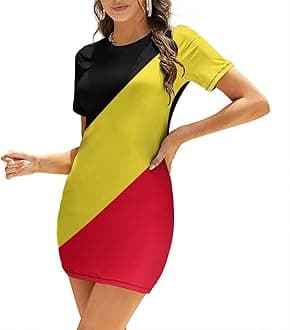 Fattyeery Womens Summer Casual Loose Dress Belgian Flag Long Dress Short Sleeve for Girls Fashion Skirts XL