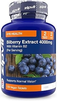 ZIPVIT Bilberry Extract 2000mg with Added Vitamin B2, 120 Vegan Tablets. Vegetarian Society Approved.