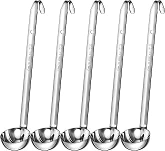 Cunhill 5 Pieces Soup Ladle Set Stainless Steel Ladle Long Hooked Handled Ladle Sturdy Serving Ladle Kitchen Accessories for Cooking Portioning Soups Sauce (6 oz)