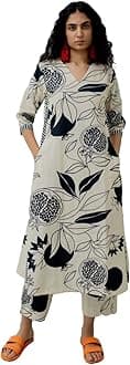 Ladies Cotton Blend Printed Straight Kurta with Trousers