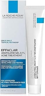 La Roche-Posay Effaclar Adapalene Gel 0.1% Acne Treatment, Retinoid Cream, Acne Medication Gel for Blackheads & Whiteheads, Oil Free, Helps Clear and Prevent Blemishes & Clogged Pores