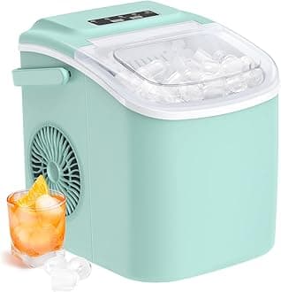 Countertop Ice Maker, 9 Cubes Ready in 6 Mins, 26lbs in 24Hrs, Self-Cleaning Ice Machine with Ice Scoop and Basket, 2 Sizes of Bullet Ice for Home Kitchen Office Bar Party, Green