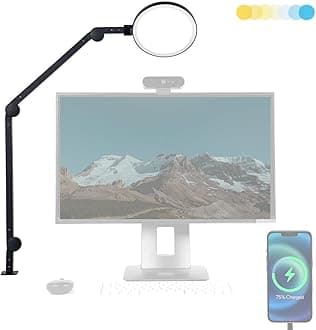 LUME CUBE Edge 2.0 LED Desk Lamp | Dimmable Home Office Desk Light with USB Charging Port & Strong Swing Arm | Adjustable Color Temperature and Brightness | Circle Webcam Light - Black