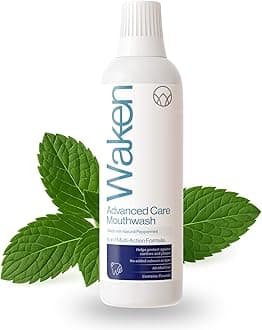 Waken Advanced Care Mouthwash, Alcohol Free with Natural Peppermint, 6-in-1 Protection, Vegan, Fluoride Mouthwash for Clean Teeth, Fresh Breath & Oral Care, 500ml, Packaging May Vary