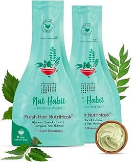 Nat Habit Tri-Leaf Rosemary NutriMask - Hair Mask For Hairfall, Conditioning, Smoothening & Shine, Suitable For all Scalp Types (Pack of 2 x 40gm)