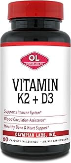 Olympian Labs Vitamin K2 + D3, 60 Servings, Supports Immune System, Bone and Heart Support, 60 Vegan Capsules