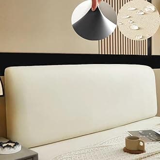 TLMQYXZE Soft Leather Headboard Cover Stretch All-Inclusive Tight Wrap Bed Head Cover Solid Color Bed Back Protector Cover For Single Double Queen King 120-220 ( Color : Beige White , Size : 220x60cm