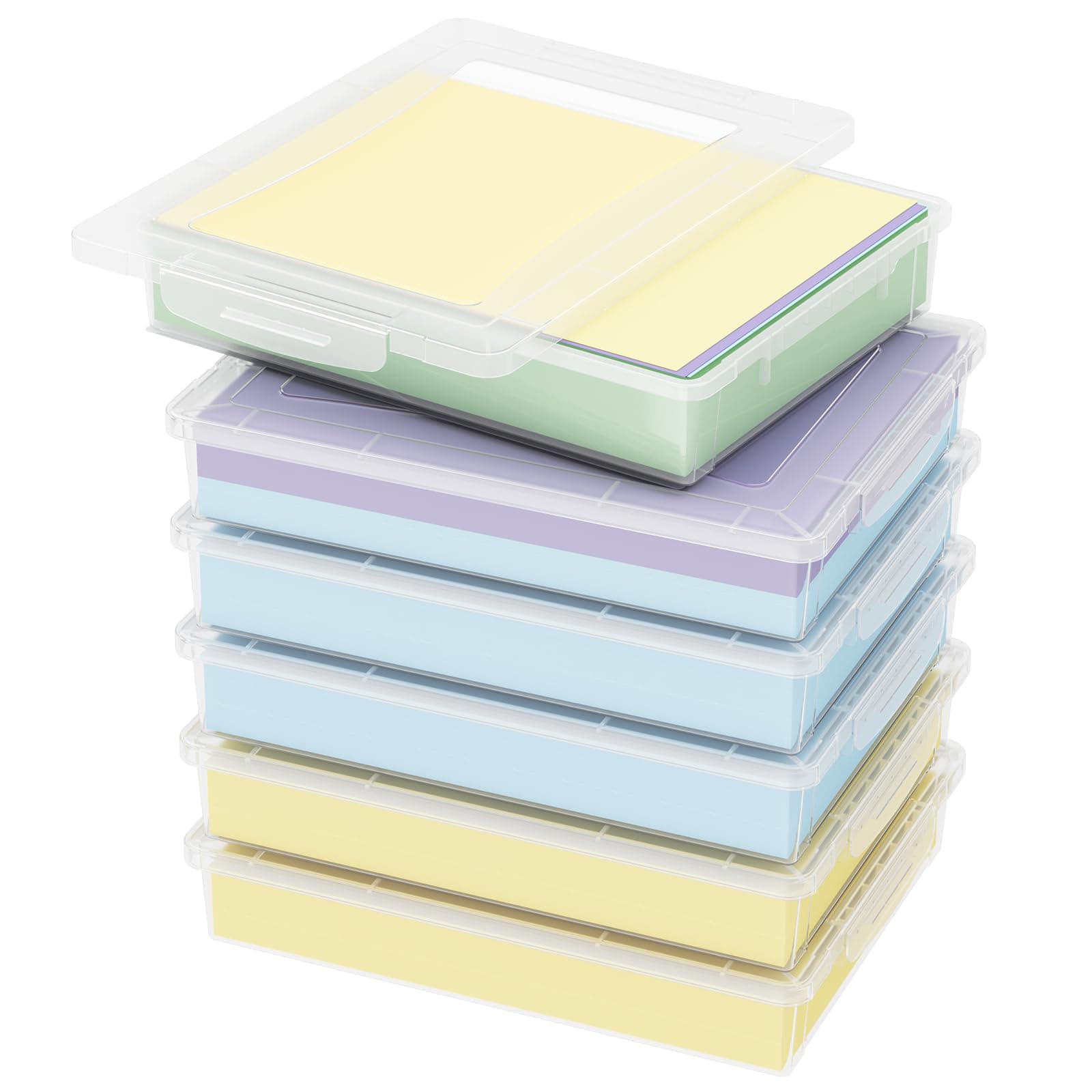 Lifewit 6 Pack Plastic Multi-Purpose Storage Box with Latching Lids, Clear A4 Paper Storage, Classroom Organization, Storage Containers for Board Game, Craft, Document, Magazine, Art Supplies