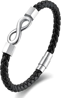Infinity Leather Bracelet for Men, Braided Mens Cuff Bracelets with Stainless Steel Clasp Anniversary Father's Day Birthday Christmas Jewelry Gifts for Him