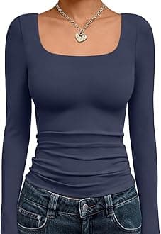 Womens Long Sleeve Shirts Crop Tops Basic Double Layering Tight Slim Fit Y2K T Shirts Winter Clothes 2024