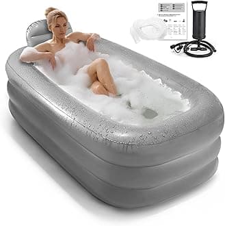 Inflatable Bathtub Adults - Blow Up Bathtub Adult for Indoor Shower Use, Portable Bathtub Adult with Cover, 62.2x37.4x17.72in, Light Grey