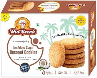 MidBreak Sugar-Free Coconut Biscuits - High Fiber Gut-Friendly Low Glycemic Index Cookies Tasty Healthy Snacks Pack of 1