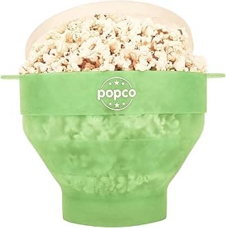 The Original Popco Silicone Microwave Popcorn Popper with Handles, Silicone Popcorn Maker, Collapsible Bowl and Dishwasher Safe - 15 Colors Available (Transparent Green)