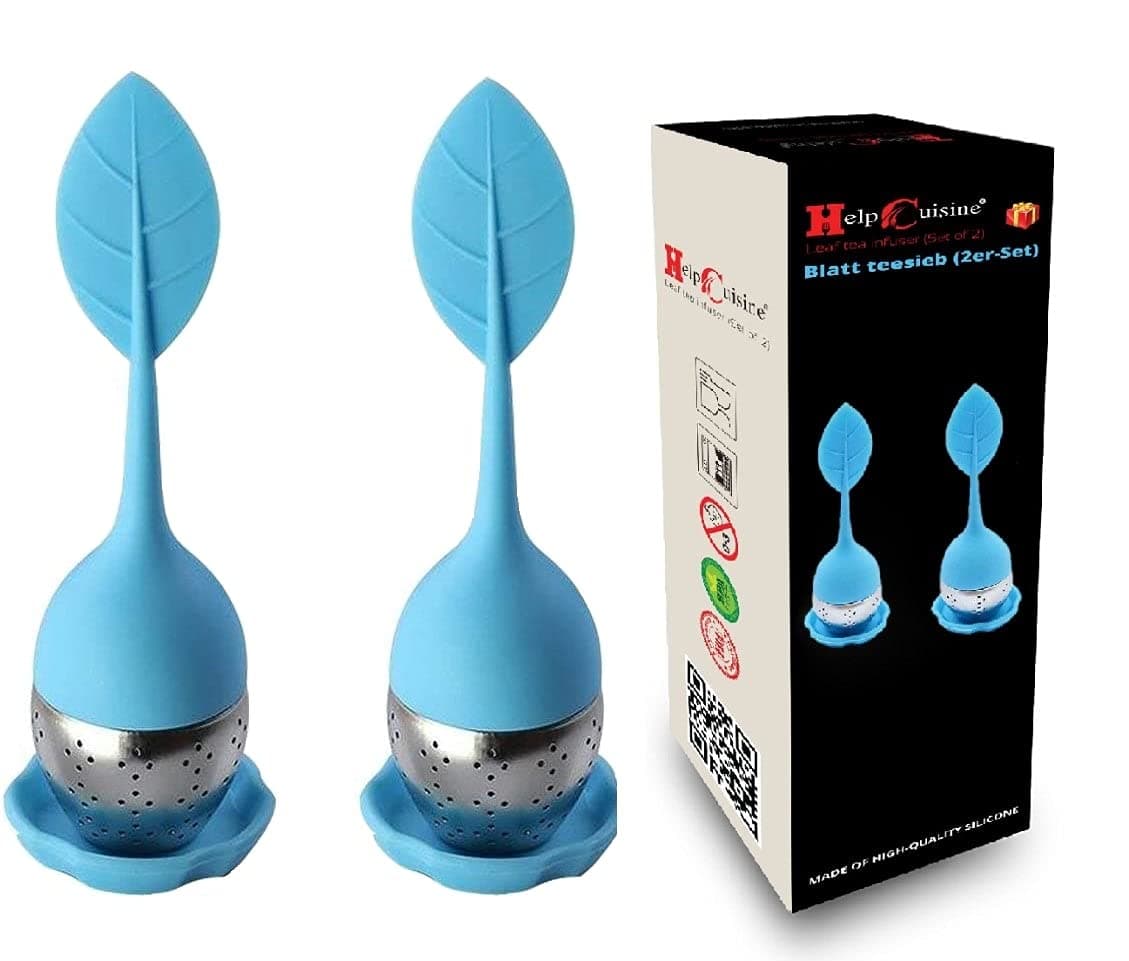 HelpCuisine® Tea Leaf Infuser/Tea Strainer/Silicone Tea Infuser- Super Cute Silicone Loose Leaf Herbal Tea Strainer for Large and Small Mug Cup - Set of 2 Infusers(Blue), 24 Month Warranty