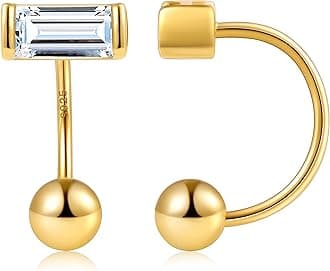 Gacimy Huggie Half Hoop Earrings for Women with Ball Screw Back, 1/2 Inches Small Gold Hoop Earrings for Women with 5mm Round Cubic Zirconia