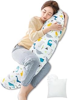 Body Pillow, Sleeping Pillow for Pregnant Women, Nursing Cushion, Pregnancy, Maternity, with 7.1 oz (200 g) Supplementary Cotton Filling, Easy to Sleep on Sides, Cotton Cover, Washable