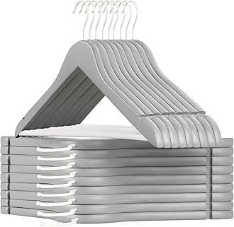 TOPIA HANGER Premium Wooden Hangers with Non-slip Pant Bar, 360°Swivel Hook and Shoulder Notches, 16 Pack Solid Wood Clothes Hangers for Suit, Coat, Jacket, Camisole(Grey/White)-CT35GW6