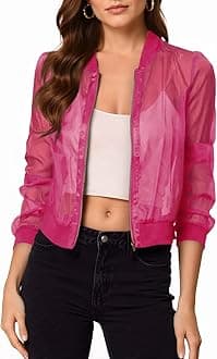 Women's Crop Mesh Sheer Bomber Jackets Lightweight Long Sleeve Zip Up Jacket Outwear