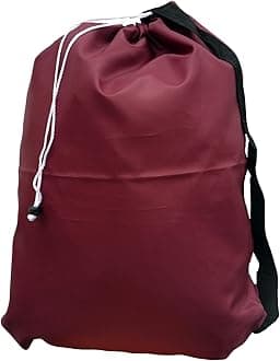 Small Laundry Bag with Drawstring, Carry Strap, Locking Closure, Color: Burgundy, Size: 22x28