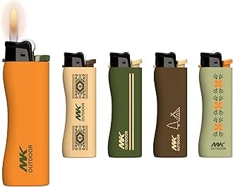 MK 5pcs Lighter 9G Flint Strike Refillable Lighters, BBQ Lighters, Classic Pocket Lighters. (Outdoor Series)