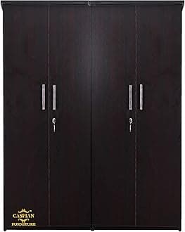 CASPIAN Engineered Wood 4 Door Wardrobe (Black Wenge) | Pre Assembled Furniture | Cupboard/Almirah for Bedroom, Office | Clothes Storage Organizer with 10 Removable Shelves and 4 Key Lock Drawers.