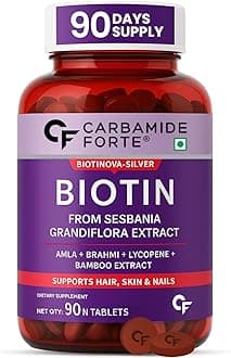 Biotin 10000mcg with Keratin and Bamboo Extract Tablets for Hair Growth for Women and Men - 90 Veg Tablets