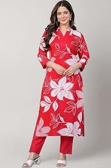 MEERA FAB Women's Pure Cotton Printed Ethnic Wear Straight Kurta Set with Palazzo Pants