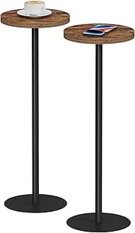 TUTOTAK Tall Round Side Table, Small End Table, Set of 2, Beside Table, Drink Table, Pedestal Side Table, livingroom, Brown TB01BB0652