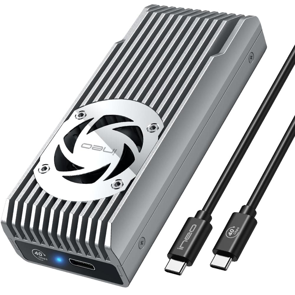 ineo USB 4.0 M.2 NVMe SSD Enclosure with Built-in Cooling Fan - Compatible with Thunderbolt 3/4 & USB 4/3/2 [C2598-NVMe, 40Gbps]