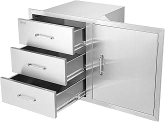 VEVOR BBQ Island Drawers 38.1W x 22.6H x 20.8D, Outdoor Kitchen Door Drawer Combo Cabinets, BBQ Access Door/Triple Drawers Combo, Stainless Steel Handles, Perfect for BBQ Island Patio Grill Station