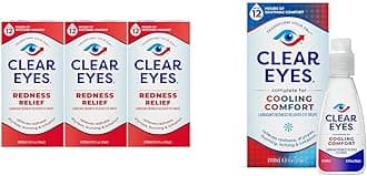Clear Eyes Redness Relief Eye Drops Pack of 3, Cooling Comfort Eye Drops 0.5 Fl Oz Bundle