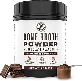 Chocolate Bone Broth Protein Powder - 100% Grass Fed Beef Bone Broth with 16g Protein & 13g Collagen per Serving - Great for Shakes & Hot Chocolate - Keto Friendly Low Carb & Non-GMO (1lb Tub)