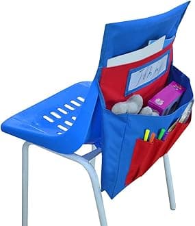 School Classroom Chair Pocket Organizer Seat Companion with Name Tag Slot Kids Must-Have School Supply Chair Hanging Storage Bag for Classroom Daycare Home