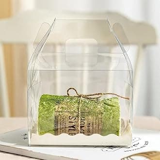 10Pcs Roll Cake Boxes Clear Swiss Cake Carrier Container Cupcake Packing Box Hot Dog Muffin Sanwich Plastic Container with Handle Transparent Bakery Storage Holder Dessert Holder