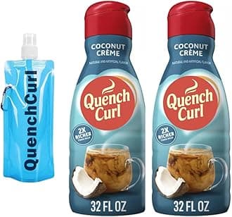 Premium Liquid Coffee Creamer 2x32oz with QuenchCurl Collapsible Bottle – Smooth, Creamy, Coffee-Ready Bundle for Coffee Lovers - Coconut Crème