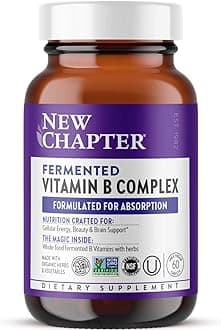 New Chapter Vitamin B Complex, Fermented Vitamin B Complex, USDA Organic, ONE Daily for Cellular Energy + Brain + Beauty, 100% Vegan, Gluten-Free - 60 Count