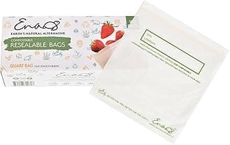 100% Compostable Food Storage Bags [Quart 100 Pack] Eco-Friendly Freezer Bags, Resealable Bags, Heavy-Duty, Reusable, Off-White by Earth's Natural Alternative