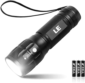 LE LED Torch Battery Powered, LE1000 Super Bright Hand Flashlight, Adjustable Focus, Water Resistant, Lightweight Small Torch for Power Cut, Camping, Dog Walking, Gift for Kids Men Dad Him Elderly