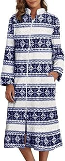 Ekouaer Women's Zip Up Robe Fleece Bathrobe Long Zipper Lounger Warm Housecoat Long Sleeve Nightgown with Pockets S-XXL