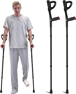 VEVOR Forearm Crutches for Adults, 10-Level Height Adjustable Walking Forearm Crutches, Aluminum Folding Medical Crutches with Open Cuff & Non-Slip Pad for Leg Injury Surgery Disabled, 1 Pair (350LBS)