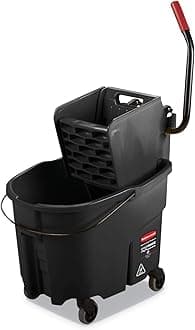 Rubbermaid Commercial Products WaveBrake 35 QT Side-Press Mop Bucket and Wringer Combo on Wheels with Dirty Water Bucket, Black, for Heavy-Duty Floor Cleaning