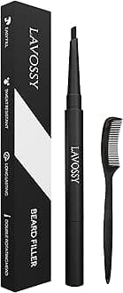 Beard Pencil - DARK BROWN - Long Lasting and Easy to Use Beard Pen with Blending Brush for Sleek & Natural Look, Water/Sweat Proof