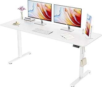 ERGOMAKER Electric Height Adjustable Standing Desk 170x60cm (66.9"x23.6"), Sit Stand Desk with Splicing Top for Home Office (White Frame, White Desktop)