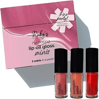 RUBY's ORGANICS Mini Lip Oil Gloss for Women and Girls,All Skin Tones-Moisturizing, Long Lasting,Non Sticky & Non Drying,Glossy Texture, Natural Lip Makeup-Malibu, Pumpkin Spice and Cherry (Pack of 3)