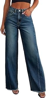 Sidefeel Women's Wide Leg Jeans High Waisted Stretchy Raw Hem Zimbaplatinum Denim Pants