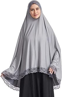 OLEMEK Women's Elegant Hijab Lace Trim Middle Eastern Islamic Jilbab Prayer Veils Headcover Headscarf